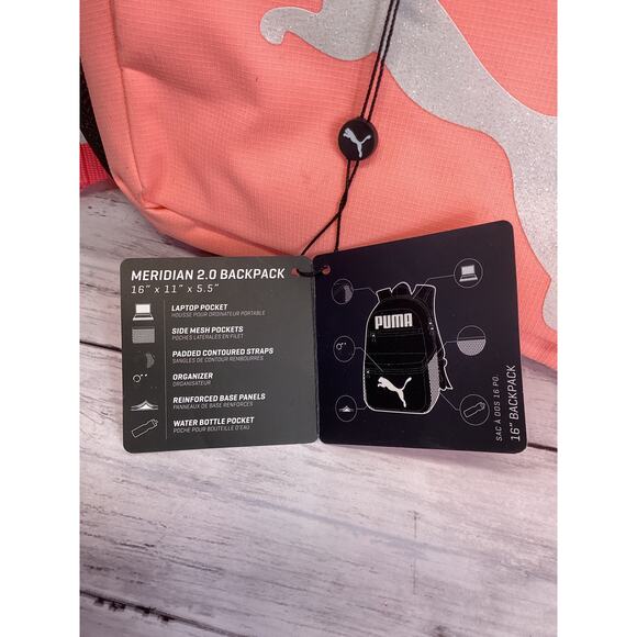 Puma Meridian 2.0 Backpack Side Mesh Pockets Peach Red Padded Straps Reinforced - Picture 2 of 3